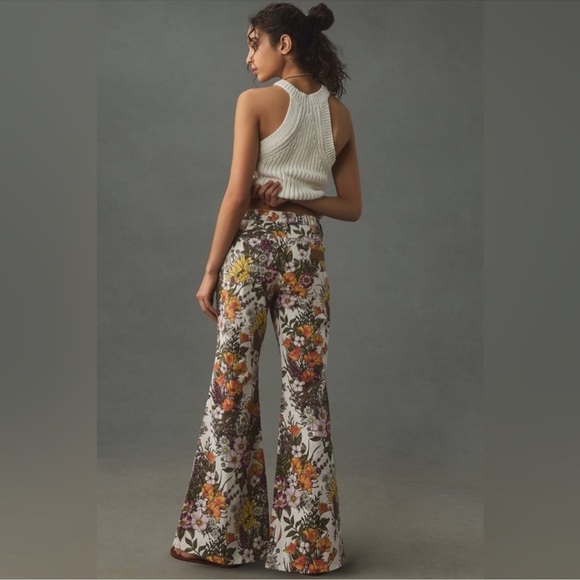WRANGLER ANTHROPOLOGIE WANDERER FLORAL BOHO BOHEMIAN 70S FEMININE FLARE JEANS - Picture 6 of 16